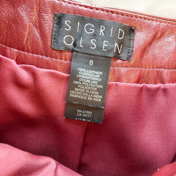 SIGRID OLSEN burgundy Leather Skirt sz 8 - Picture 3 of 4